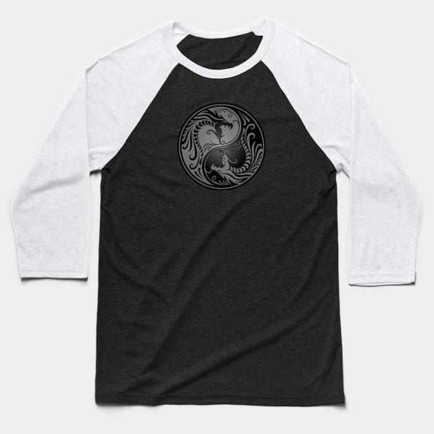 Gray and Black Yin Yang Dragons Baseball T-Shirt by jeffbartels